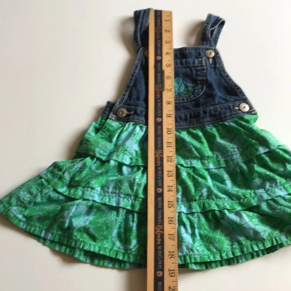 Oshkosh Denim Dress Hawaiian Girls Denim Overall Dress with Tropical Dress